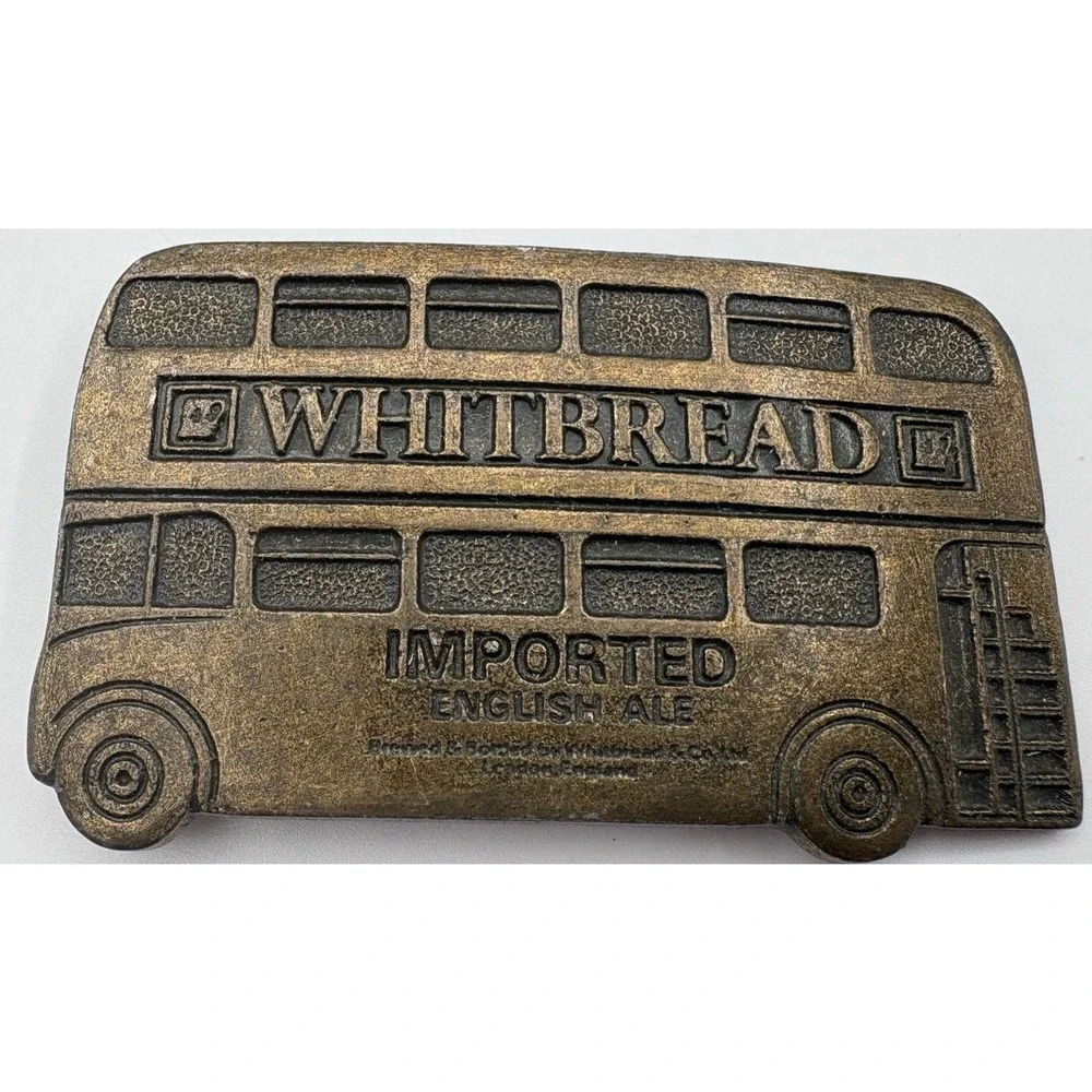 Vintage Whitbread English‎ Ale Double-Decker Bus Belt Buckle Rare Collectible